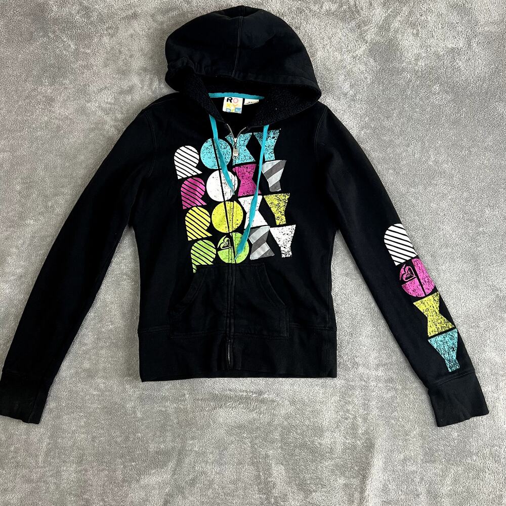 Y2K Roxy Hoodie Sweatshirt Womens S/M Full Zip Graphic‎ Skater